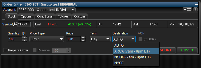 E*Trade Order Window