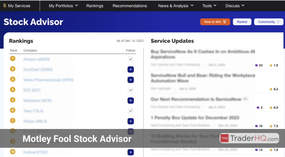 Stock Advisor user dashboard highlighting recent top stock picks and latest company updates.